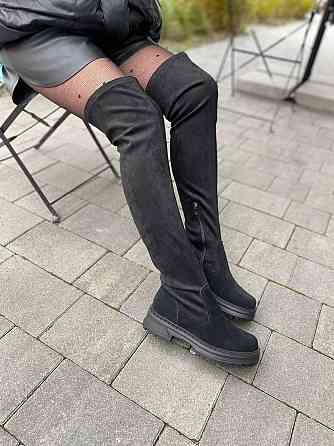 Ботфорти зимові жіночі з натуральної замші чорні на плоскій підошві, наповнювач хутро 88/1 р.41 Коломия