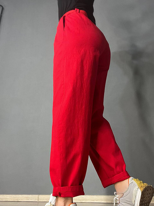 Брюки женские A-N 712 МОМ jeans широкие бананы облегченный тонкий коттон с ремнем красные, красный, L Киев - изображение 16