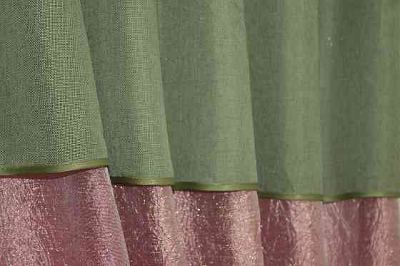 Кухонные шторы VR-Textil № 073к с ламбрекеном и подхватами розово-золотистый с оливковым 270х170 см (52-0382) Киев