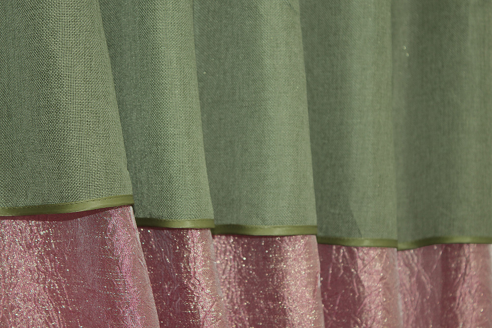 Кухонные шторы VR-Textil № 073к с ламбрекеном и подхватами розово-золотистый с оливковым 270х170 см (52-0382) Киев - изображение 4
