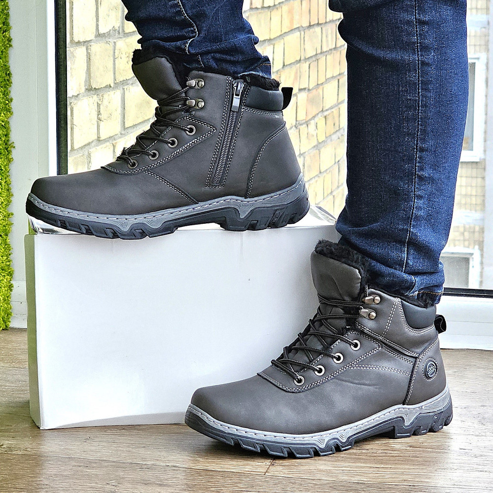 Ботинки Зимние Мужские на Меху Серые Зима Мех Прошитые (размеры: 40,41,42,43,44,45) Видео Обзор Днепр - изображение 10