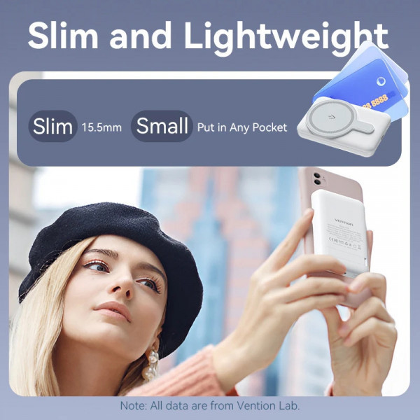 УМБ Vention Magnetic Wireless 5000mAh 20W PD, 1xUSB-C, QI-15W Pink Киев - изображение 2