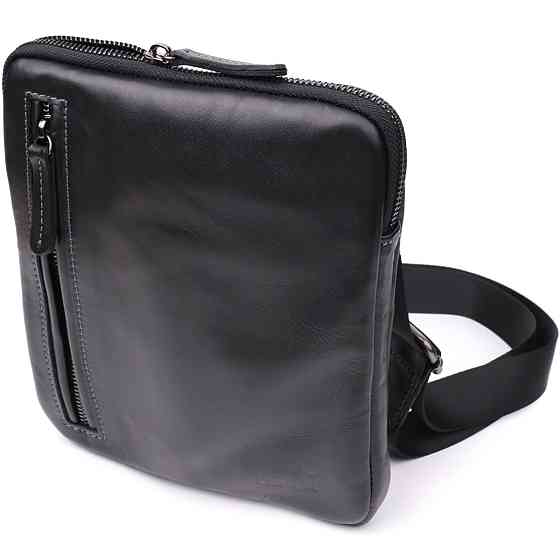Стильная и практичная мужская сумка на плечо из натуральной гладкой кожи Черный (SHVIGEL) Киев
