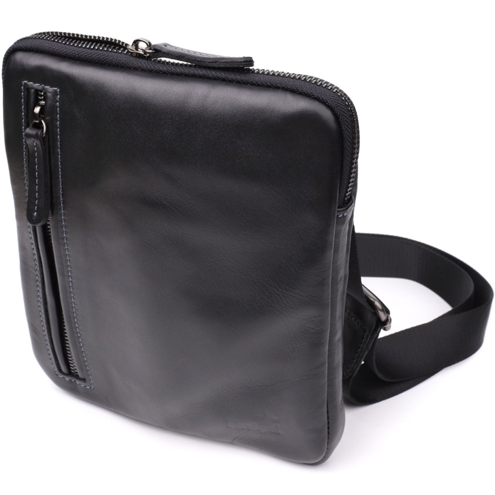 Стильная и практичная мужская сумка на плечо из натуральной гладкой кожи Черный (SHVIGEL) Киев - изображение 5