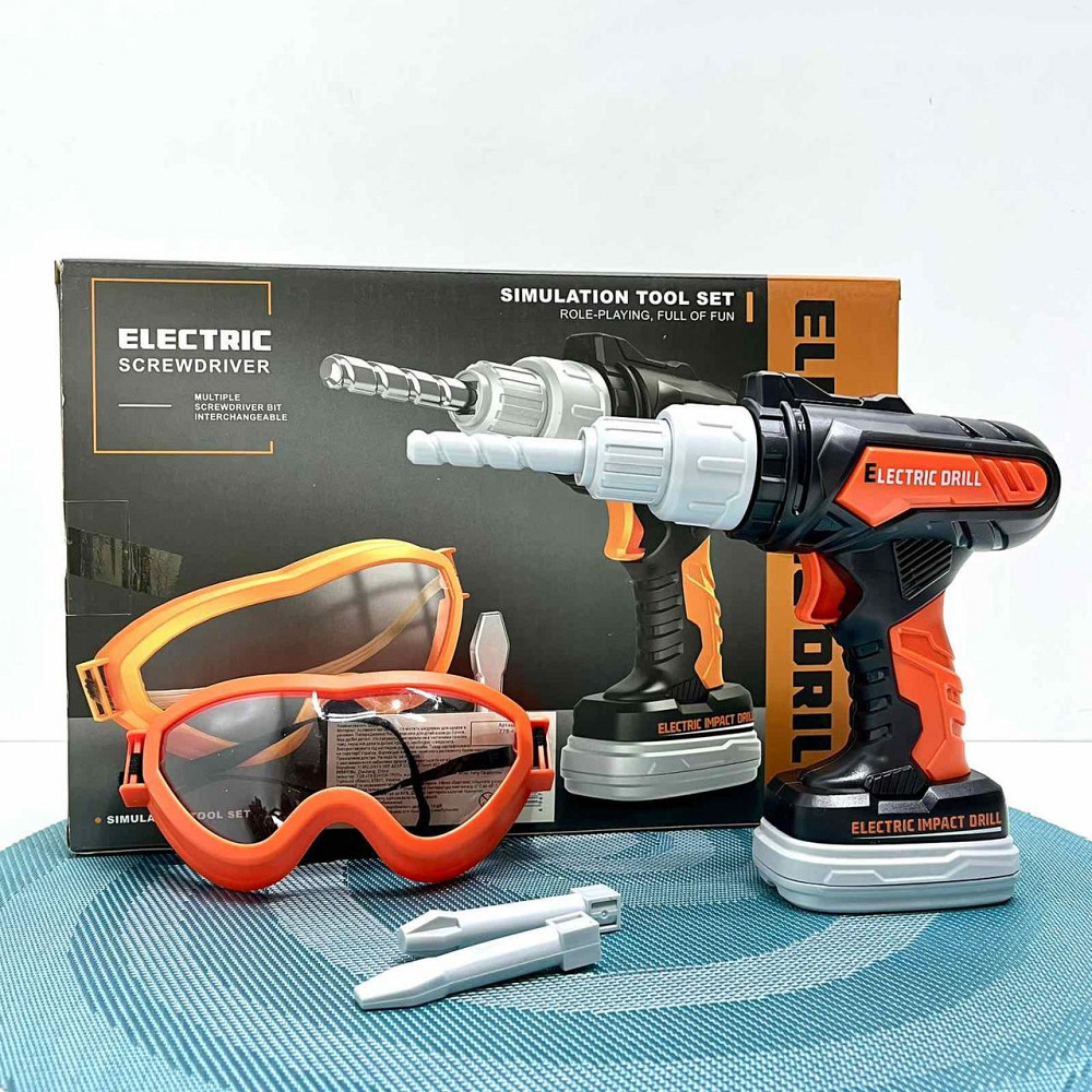 Набір інструментів шуруповерт та окуляри Чорно-оранжевий (778-4) Чернігів - фото 1