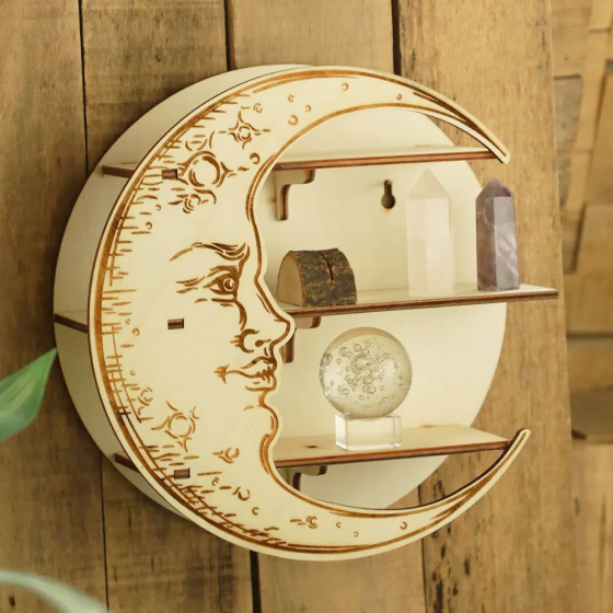 Настенная полка Луна, органайзер с 3 полками для украшений и декора, деревянная полка полумесяц, цвет White Каменец-Подольский