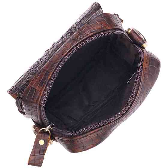 Фактурна чоловіча сумка з натуральної шкіри з тисненням під крокодила 21300 Vintage Коричнева Київ