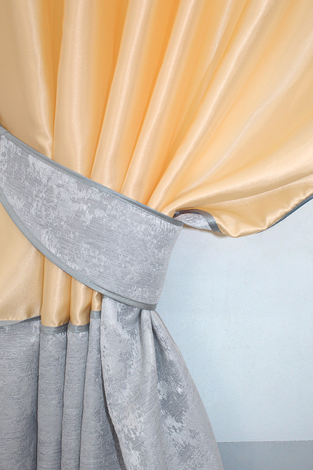 Кухонные шторы VR-Textil № 073к с ламбрекеном и подхватами персиковый с серым 270х170 см (52-0203) Киев - изображение 3