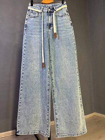 Джинси жіночі Dicesil 9153 palazzo jeans широкі стрейчеві завишена талія палаццо ремінь косичка блак Одеса - фото 9