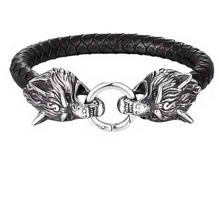 Мужской браслет с волками черный, плетеный браслет из искусственной кожи, массивный аксессуар Киев