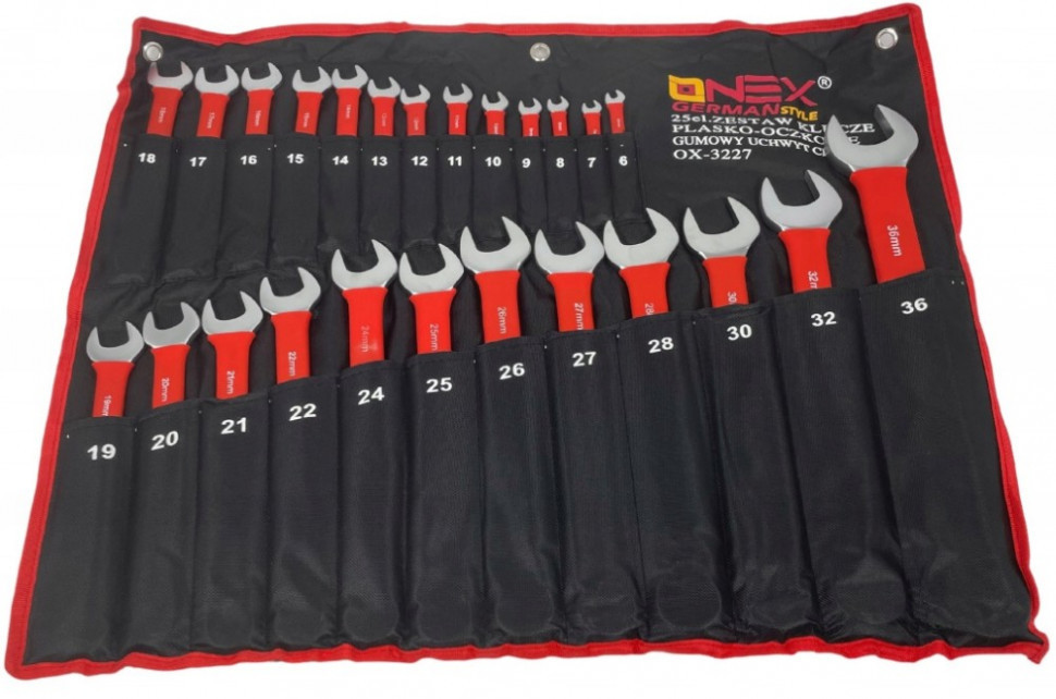 Набір ключів ріжково-накидних OX-3227 6–36 мм 25 предметів Cr-V сталь професійний комплект в чохлі Одеса - фото 2