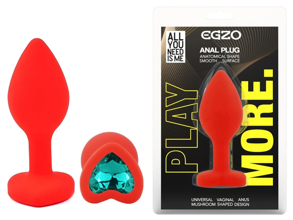 Анальная пробка EGZO Silicone Red Heart Plug S с кристаллом, красная силиконовая игрушка Sex Aura Киев - изображение 1