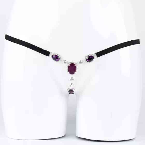 Еротичні труси з каменями універсальний чорно-фіолетовий Київ