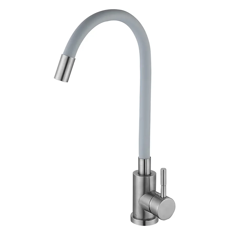 Кухонный смеситель Zerix LUX-011 с серым силиконовым изливом и корпусом из нержавеющей стали (ZX4876) Харьков - изображение 1