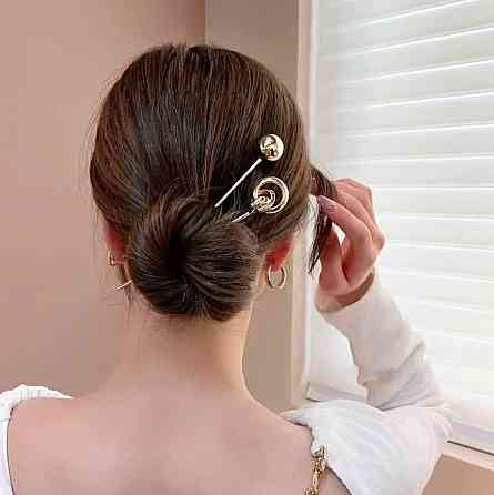 Шпильки для волос металлические набор 4 шт золотистые серебристые палочки для пучка Киев