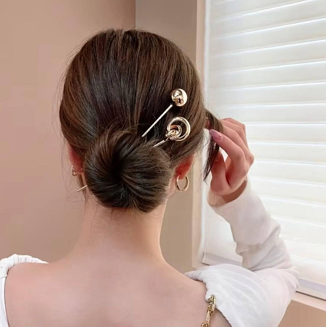 Шпильки для волосся металеві набір 4 шт золотисті срібні палички для пучка Київ - фото 3