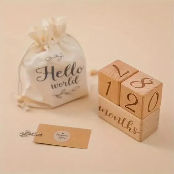Набір дерев’яних кубиків для фотосесії немовлят – день, тиждень, місяць, рік (3 шт) Київ