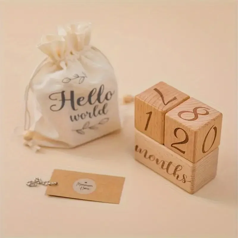 Набір дерев’яних кубиків для фотосесії немовлят – день, тиждень, місяць, рік (3 шт) Київ - фото 5
