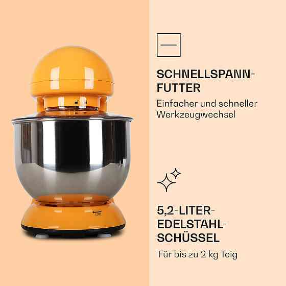 Кухонний комбайн Bella 2000 Вт/2,7 л.с., 5 л, неіржавка сталь, не містить BPA, жовтогарячий (Німеччина, Рівне