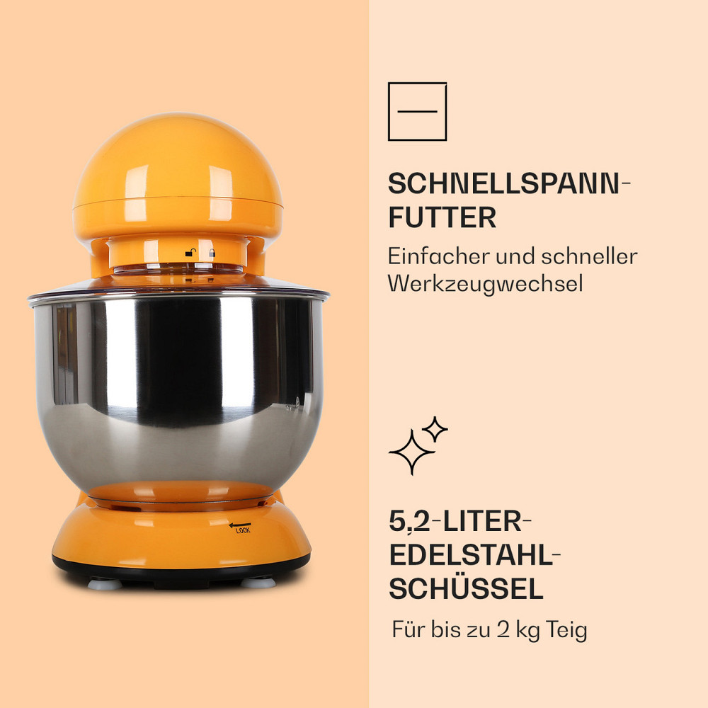 Кухонний комбайн Bella 2000 Вт/2,7 л.с., 5 л, неіржавка сталь, не містить BPA, жовтогарячий (Німеччина, Рівне - фото 5