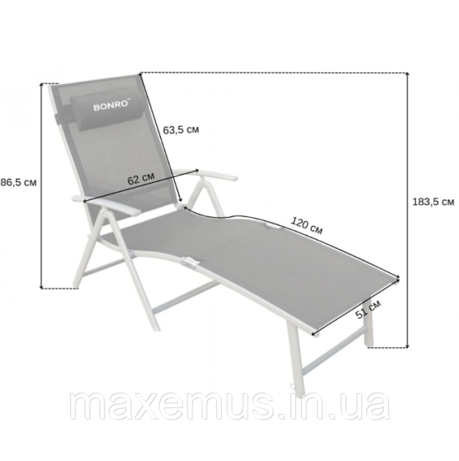 Раскладное садовое кресло лежак Bonro B G 0 0 8 шезлонг складной алюминиевая рама черный Мостиска - изображение 9