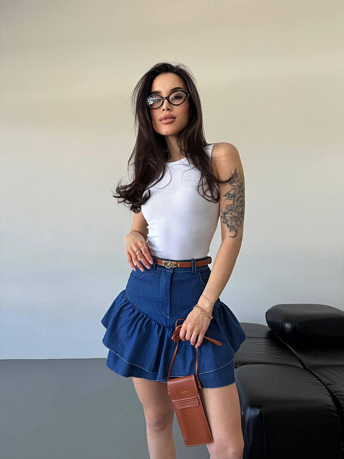 Жіноча спідниця з кокеткою-баський джинс-котон джинсовий, 42/44 Одеса - фото 7