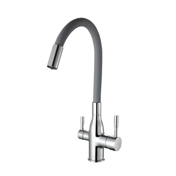 Змішувач для кухні під фільтр Frap F4396 з гнучким виливом, хром/сірий Київ