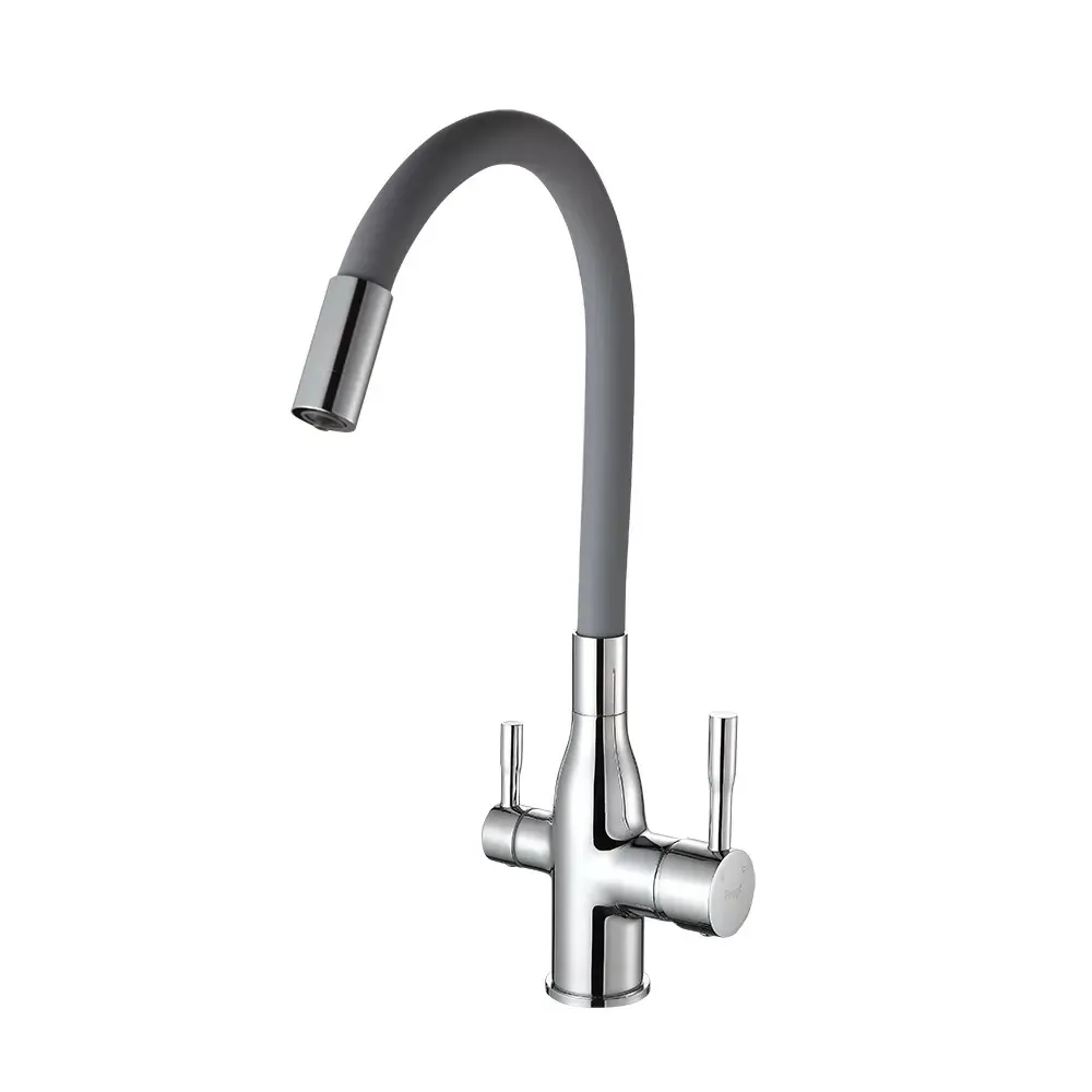 Змішувач для кухні під фільтр Frap F4396 з гнучким виливом, хром/сірий Київ - фото 1