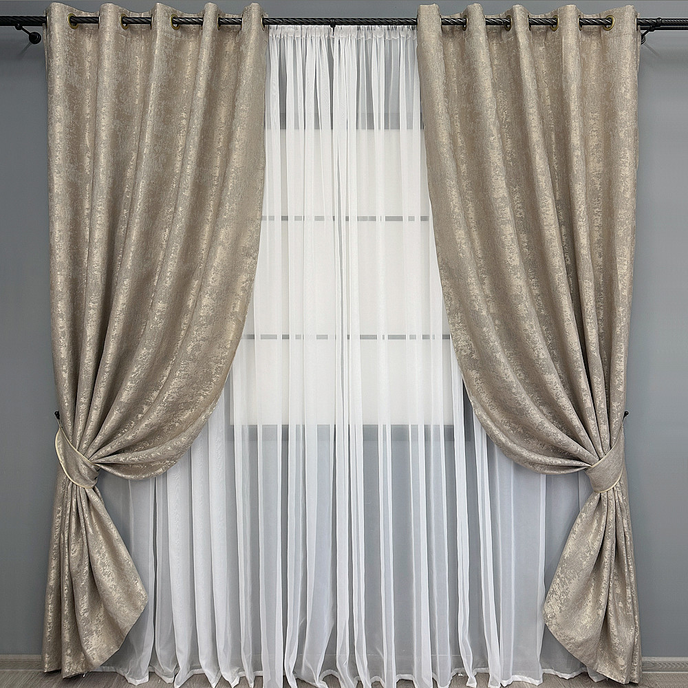 Комплект штор на люверсах VR-Textil Жаккард Sultan XO № 1683ш 150х250 см 2 шт Капучино (37-0196) Киев - изображение 10