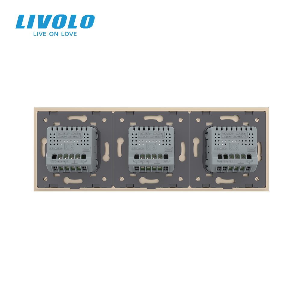 Сенсорний вимикач 5 сенсорів (1-2-2) Livolo золото скло (VL-C701/C702/C702-13) Коломыя - изображение 6