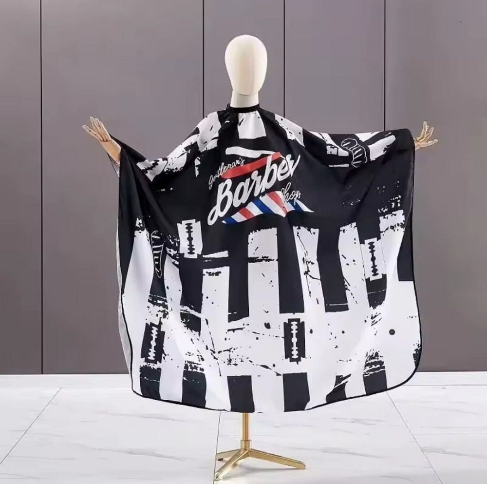 Парикмахерская накидка Barber для стрижки и покраски 140 на 50 см чёрный c белым Киев - изображение 4