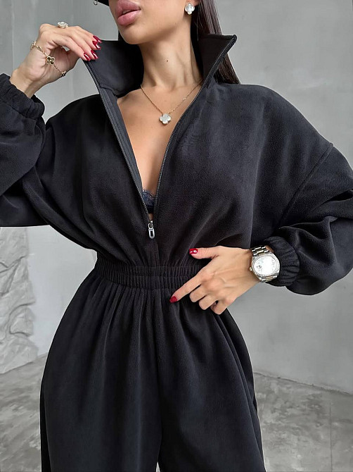 Женский стильный теплый комбинезон из флиса Черный Одесса - изображение 9