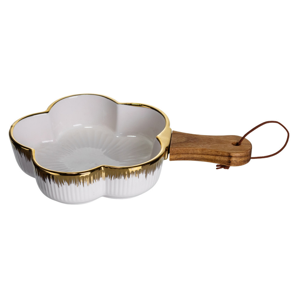 Тарелка фарфоровая глубокая с ручкой Цветок 24×16×4 (см) блюдо сервировочное с ручкой  для подачи тарелка сковорода Золото Киев - изображение 1