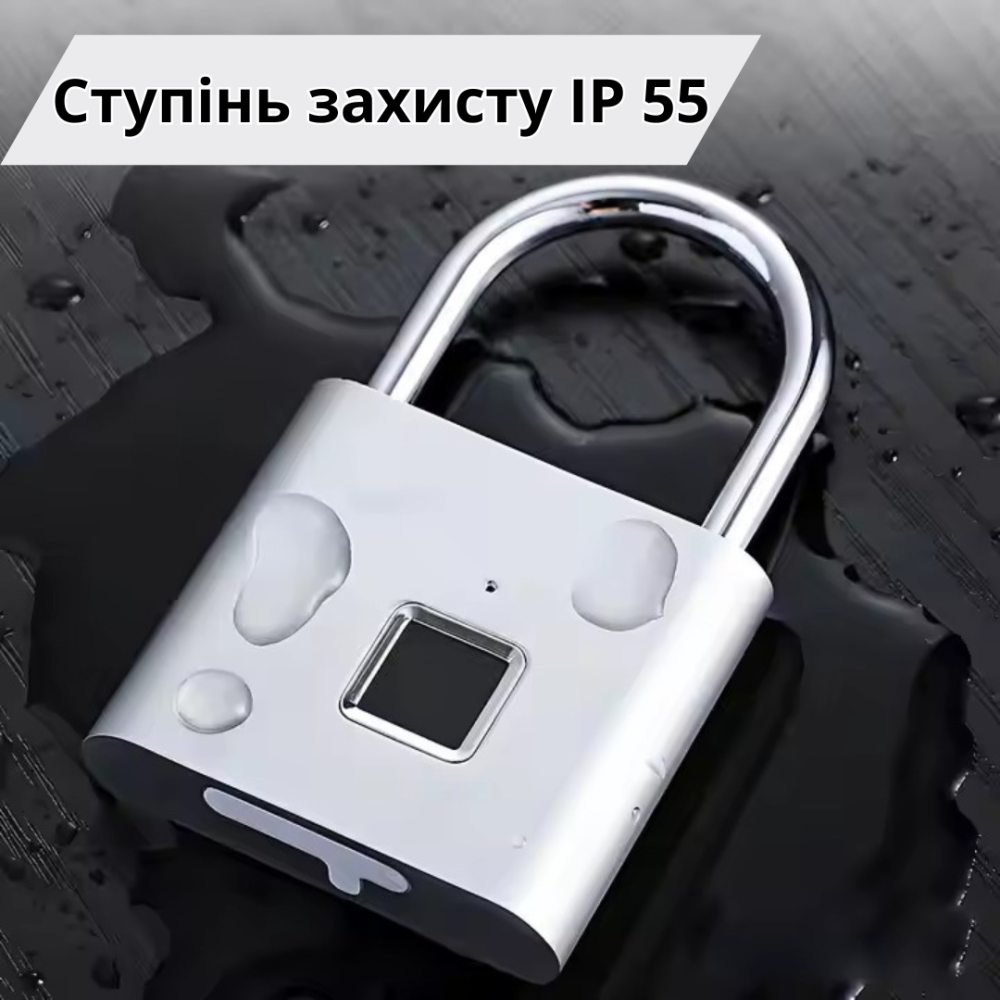 Навесной замок с отпечатком пальца.Умный замок со сканером отпечатка пальцев,биометрический cеребристый Каменец-Подольский - изображение 4