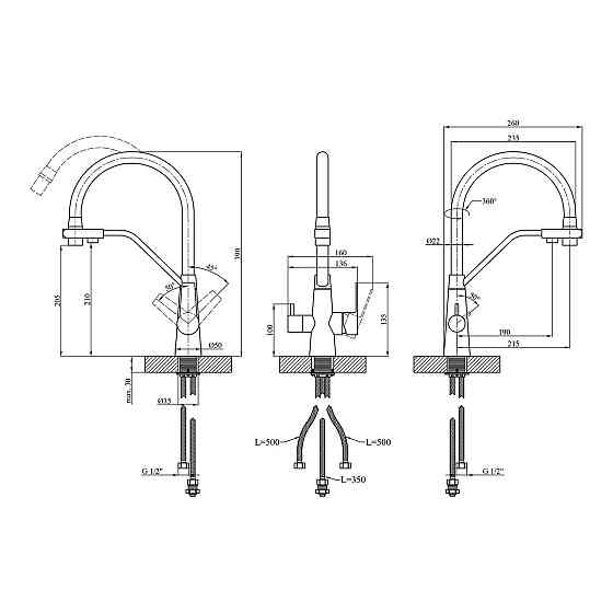 Змішувач для кухні з підключенням до фільтру Kroner KRP Edelstahl Klassisch - ESG03817GRA сірий/сатин Київ