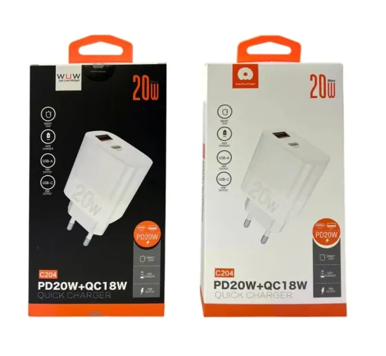 Зарядний пристрій 220В 5В/9В/12В 20Вт QC3.0 USBx1 Type-Cx1 WUW-C204 для телефонів і навушників Київ