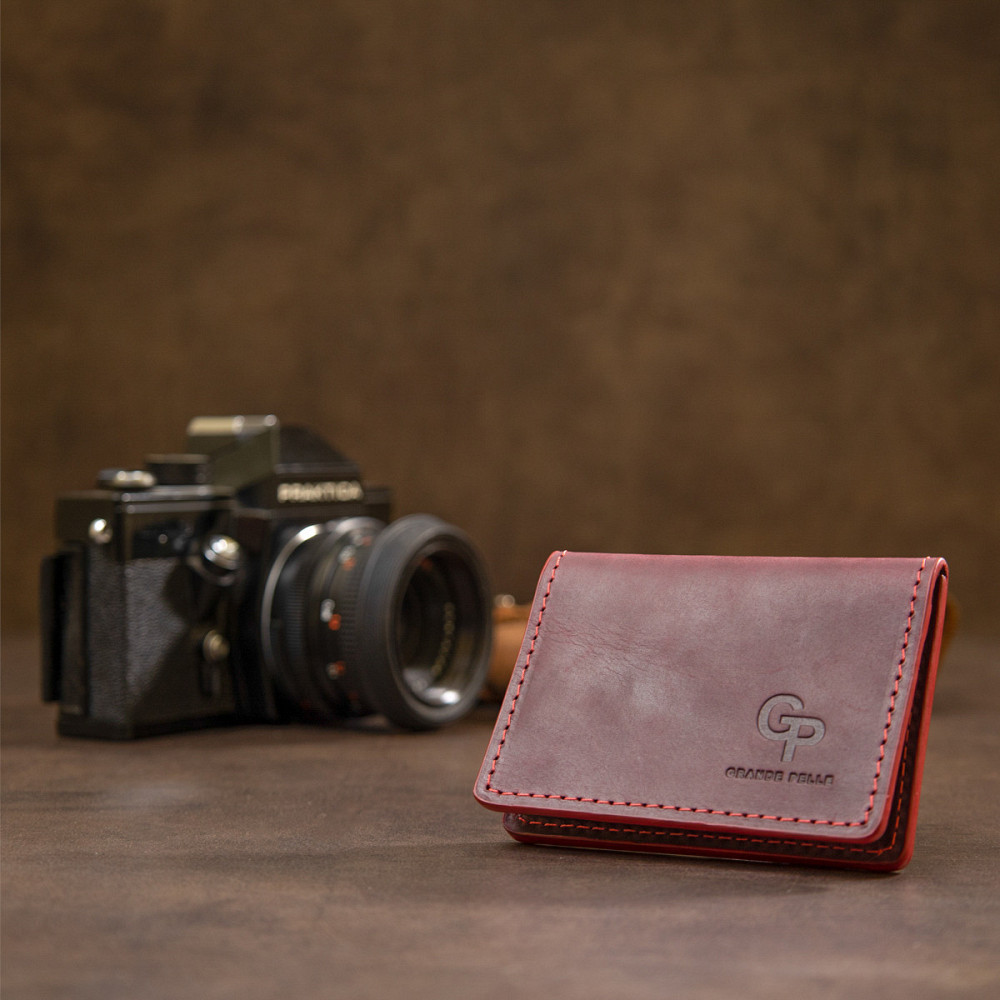 Кожаная визитница Бордовый (GRANDE PELLE) Киев - изображение 2