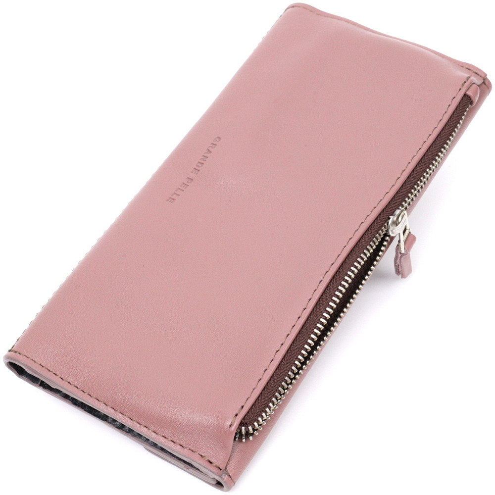 Якісний гаманець із монетницею зовні з натуральної шкіри GRANDE PELLE 11648 Пудровий Київ - фото 2