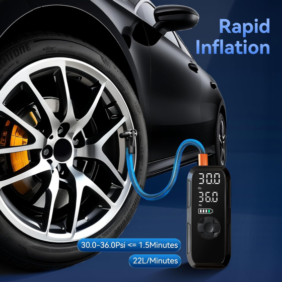 Портативный автомобильный компрессор 150 PSI 6000 мАч беспроводной + 12В, насос для шин, Power Bank, LED, автоотключение Киев
