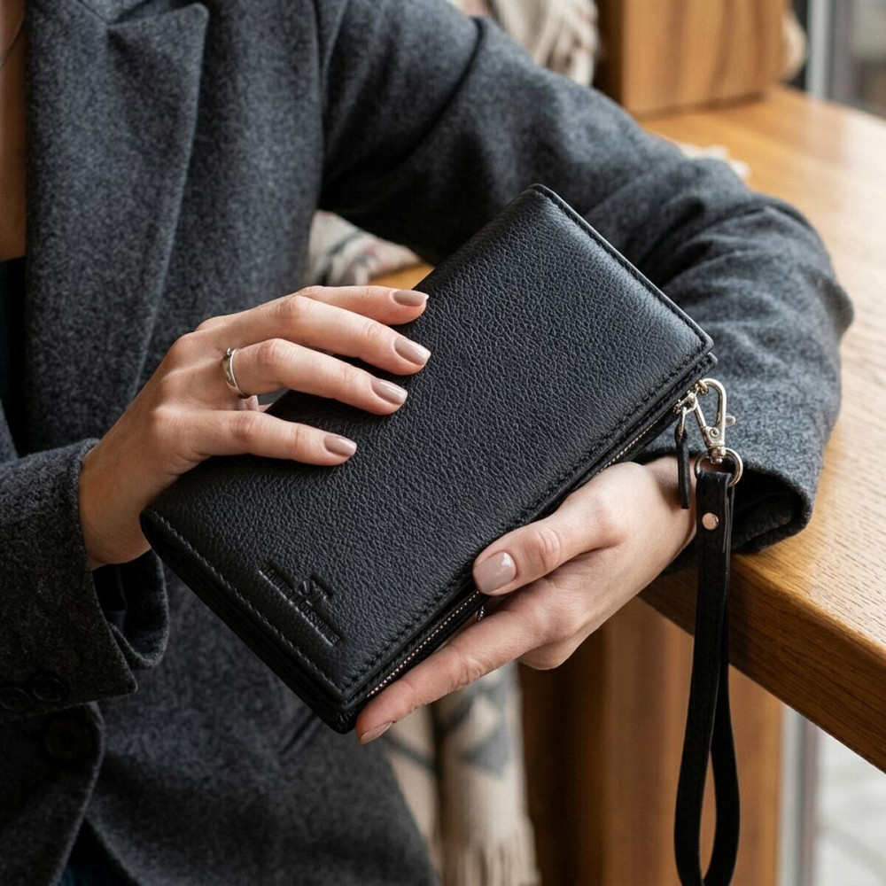 Вертикальний гаманець-клатч унісекс із натуральної шкіри ST Leather 22532 Чорний Київ - фото 12