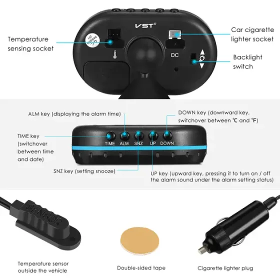 Автомобильные часы – термометр – вольтметр VST – 7009V Коломыя