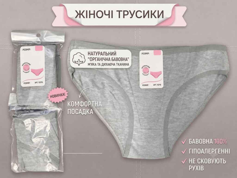 Трусы жен. Y2315 р.L серый 1шт ТМ GERRIKOLL Solmir Киев - изображение 1
