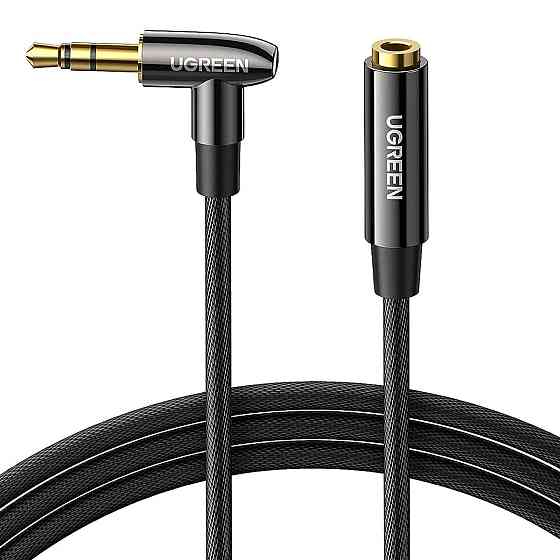 Аудио кабель AUX 3.5mm jack UGreen с угловым L-образным штекером AV188 50212 (Черный, 5м) Николаев