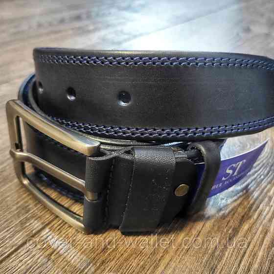 Стильный широкий мужской кожаный ремень черного цвета 40мм ST Leather Киев