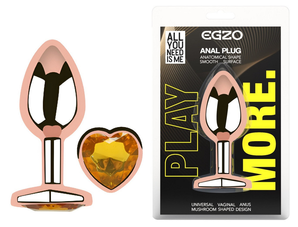 Анальна пробка з кристалом EGZO - Rose Gold Heart Plug Yellow size M Sex Aura Київ - фото 1