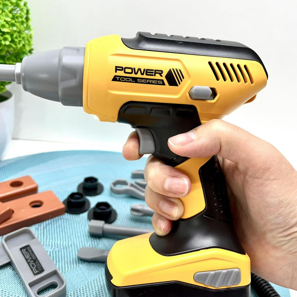 Набір інструментів шуруповерт із підсвічуванням молоток пила викрутка валізці Жовтий (T012) Чернігів - фото 9