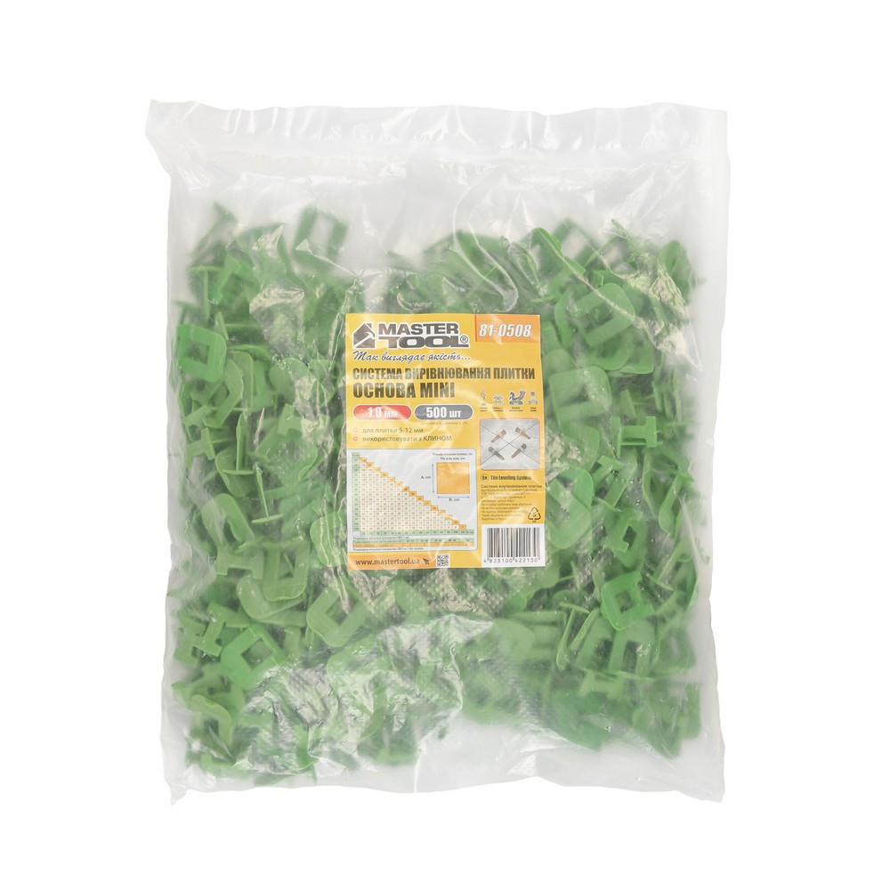 MASTERTOOL Система вирівнювання плитки MASTERTOOL ОСНОВА MINI 1.0 мм набір 500 шт 81-0508 Коломия - фото 4