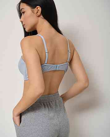 Бюстгальтер хлопковый в рубчик Nicoletta 80574 80B, Голубой Киев