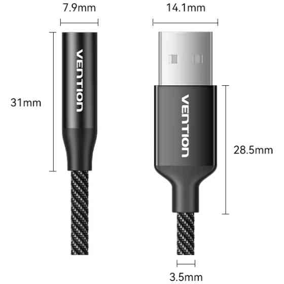 Звукова карта USB AUX jack, TRRS Ear, 0.25 м 96 кГц/24 біт 2-в-1 DSP шумозаглушення Vention Винница