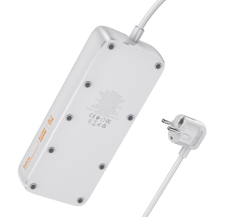 Мережевий подовжувач HOCO AC22 Sunlight 4-bit(PD30W/1C3A) desktop socket(EU/GER) (1.5m) Black Київ - фото 3